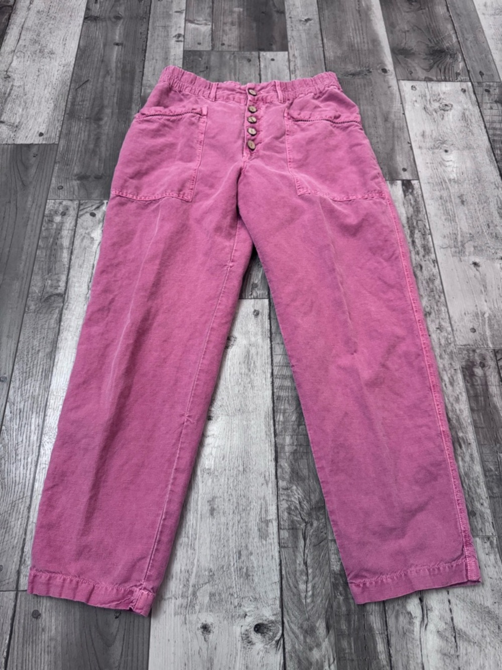 Sundance Linen Blend Pink High-Waist Button Front Pants Lightweight 4